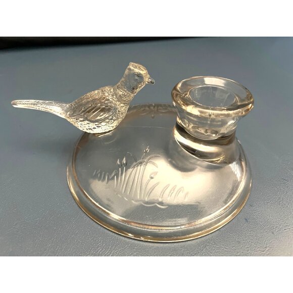 Jeannette Glass Pheasant Candleholder Gold Trim 1950’s 2 1/2”x 6 1/2” - Picture 3 of 6